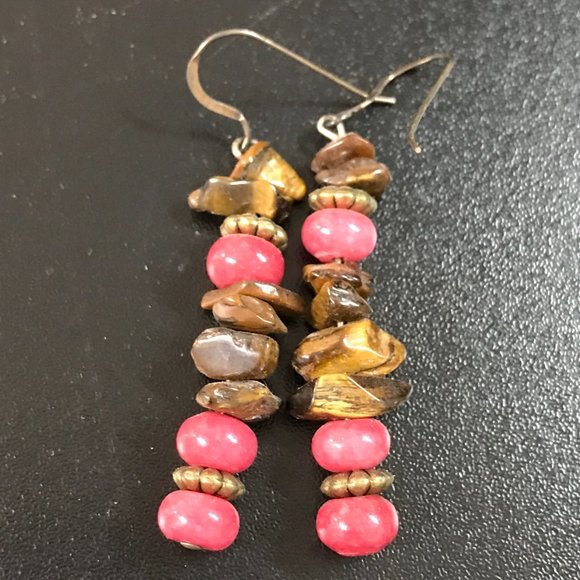 Tigerseye And Plum Quartz Earrings - Picture 4 of 4